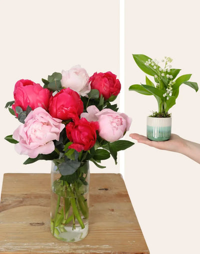 Duo de Printemps - Pivoines et Muguet (7 pivoines)